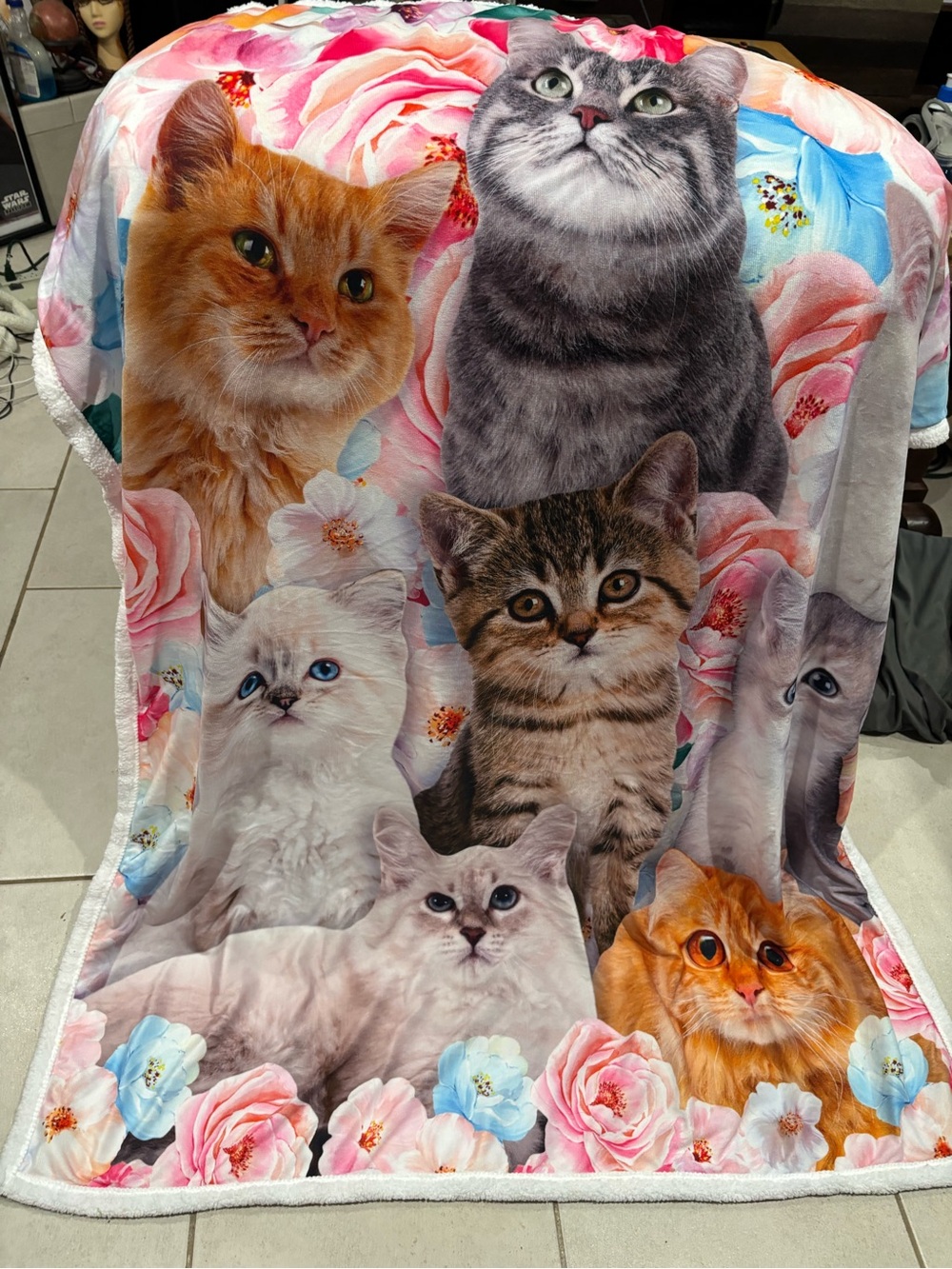 Cute Multi-Cat Floral Throw Blanket